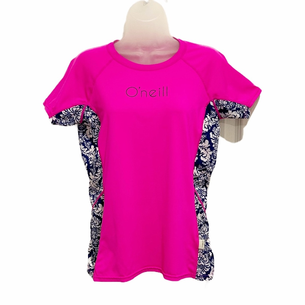 O'Neill Pink and Blue Floral Swin/sun shirt. Size L.